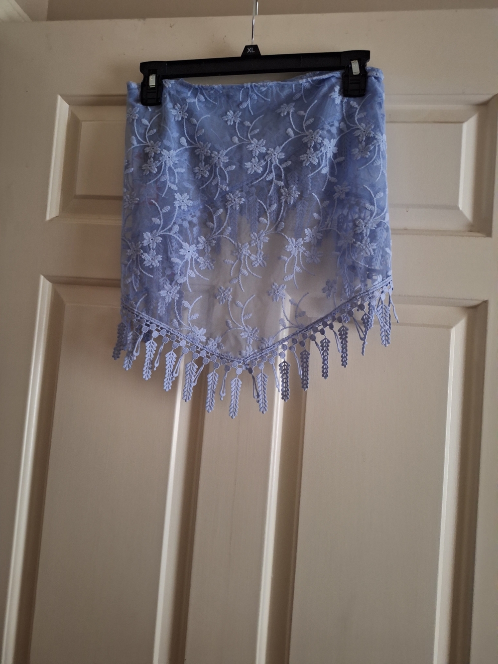 Vince Camuto Light Blue Floral Lace Fringe Scarf